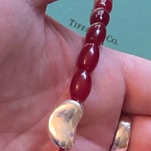 ❤️ Solid Sterling Silver Bean 18mm on Genuine Red Onyx (18 inches long)